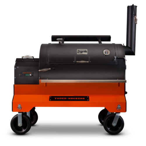 Yoder Smokers YS1500S Pellet Grill on competition cart with 10-inch pneumatic tires