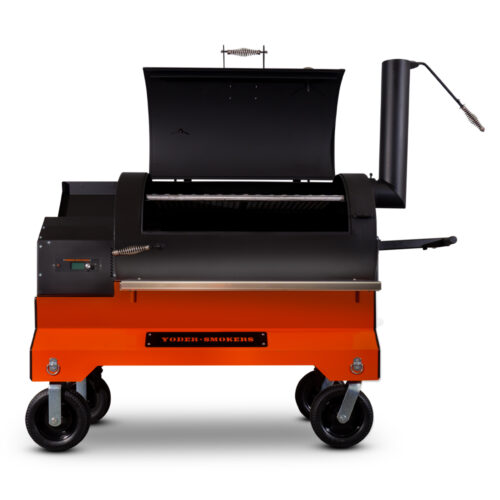 Yoder Smokers YS1500S Pellet Grill on competition cart with 10-inch pneumatic tires