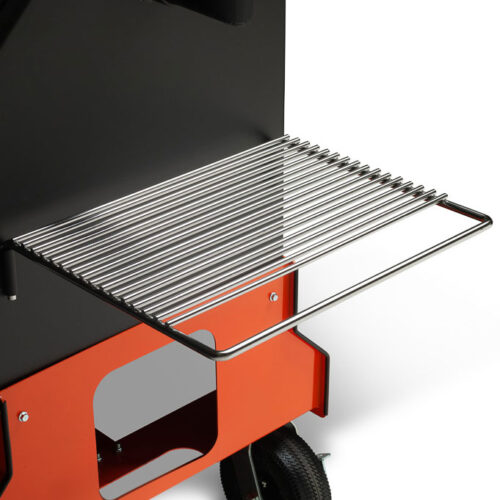 Yoder Smokers YS640S Competition pellet grill with heavy-duty cart, wire shelves, and 8-inch flat-free casters