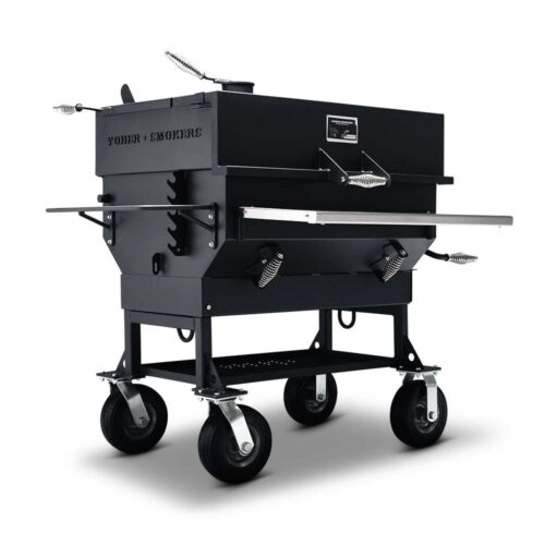 Yoder Smokers 24x36 Flat Top Charcoal Grill with stainless steel front shelf and pneumatic tires