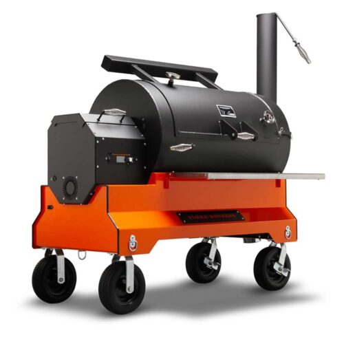 Yoder Smokers YS1500S Pellet Grill on competition cart with 10-inch pneumatic tires