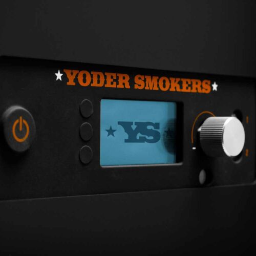 Yoder Smokers YS640S Competition pellet grill with heavy-duty cart, wire shelves, and 8-inch flat-free casters