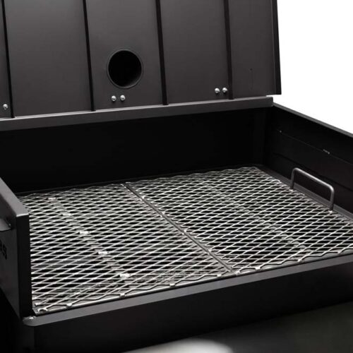 Yoder Smokers 24x36 Flat Top Charcoal Grill with stainless steel front shelf and pneumatic tires