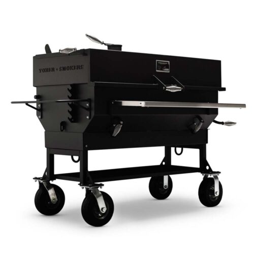 Yoder Smokers 24x48 Flat Top Charcoal Grill with stainless steel front shelf and heavy-duty wheels