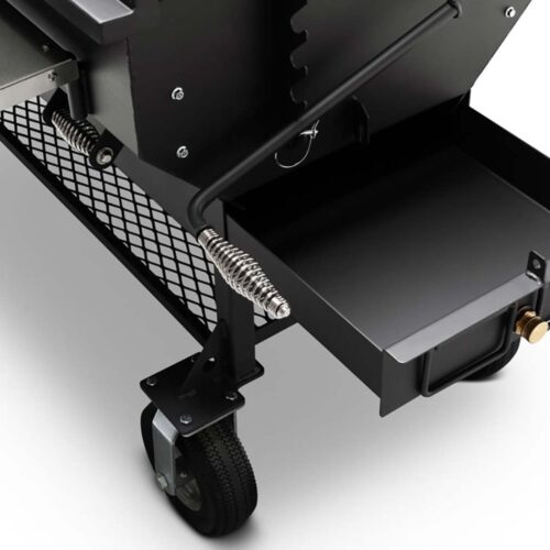 Yoder Smokers 24x48 Flat Top Charcoal Grill with stainless steel front shelf and heavy-duty wheels