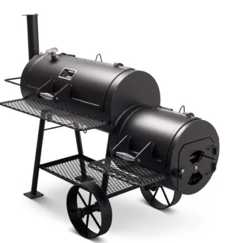 Yoder Smokers Cheyenne offset smoker with side firebox and main cooking chamber