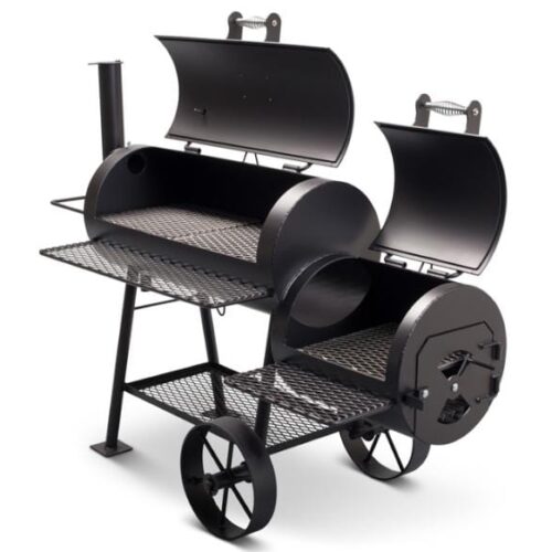 Yoder Smokers Cheyenne offset smoker with side firebox and main cooking chamber