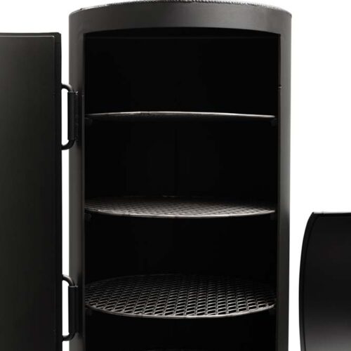 Yoder Smokers Durango 20" offset smoker and grill combo with horizontal cooking chamber, vertical smoking chamber, and firebox