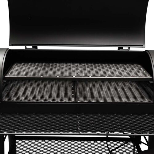 Yoder Smokers Kingman offset smoker with large horizontal cooking chamber, firebox, and dual thermometers