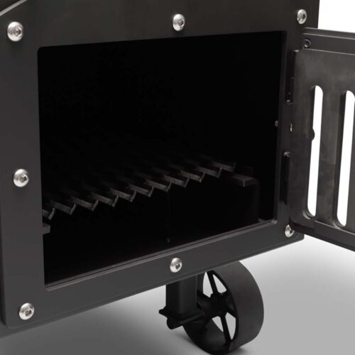 Yoder Smokers Stockton vertical offset smoker with eight racks and compact, high-capacity design for backyard or commercial use